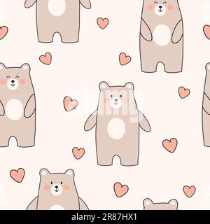 Ours mignon. Motif sans couture avec ours et coeurs. Illustration vectorielle. Illustration de Vecteur
