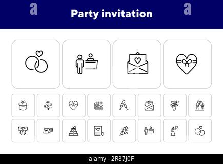 Jeu d'icônes de ligne d'invitation de fête Illustration de Vecteur