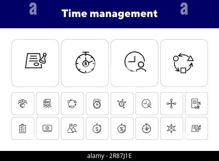 Ensemble d'icônes de ligne de gestion du temps Illustration de Vecteur