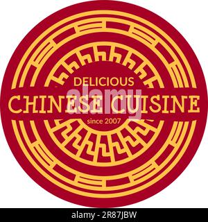 Cuisine chinoise délicieuse et plats des restaurants et des magasins. Logo isolé avec impression et espace de copie. Repas savoureux pour les clients. Bannière promotionnelle ou Illustration de Vecteur