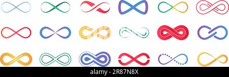 Éternité toujours icônes, l'infini signe éternel. Symboles plats isolés de couleur sans fin, logo géométrique abstrait. Ensemble graphique vectoriel d'entreprise correct Illustration de Vecteur