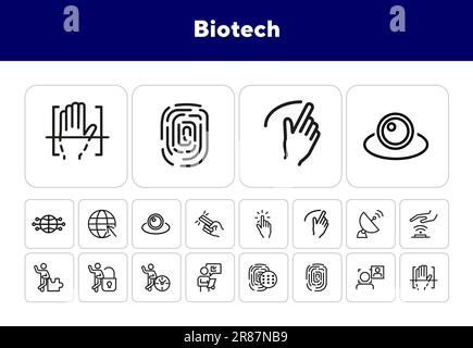 Ensemble d'icônes de ligne Biotech Illustration de Vecteur