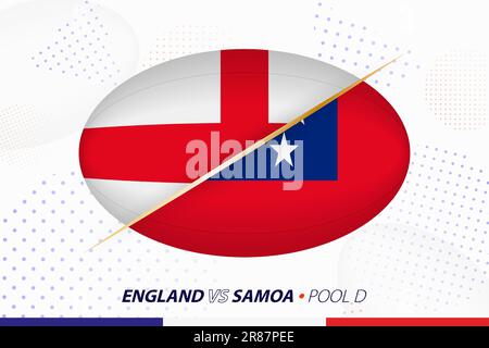 Match de rugby entre l'Angleterre et les Samoa, concept de tournoi de rugby. Drapeaux vectoriels stylisés en forme de boule ovale. Illustration de Vecteur