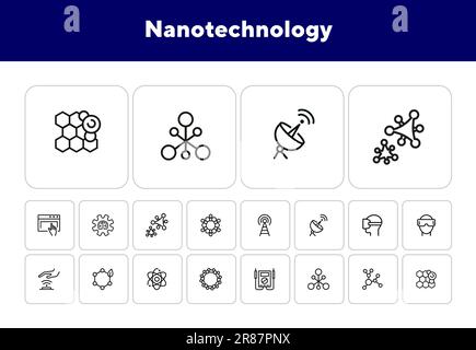 Ensemble d'icônes de ligne de nanotechnologie Illustration de Vecteur