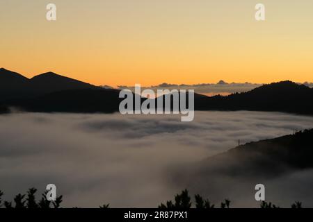 Vues au lever du soleil au-dessus des nuages depuis Queen Charlotte Track, Marlborough Sounds, Nouvelle-Zélande Banque D'Images