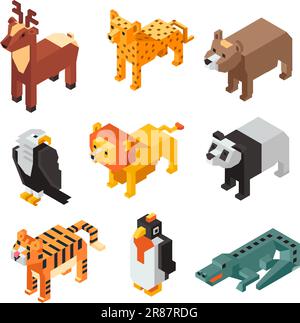 Figurines d'animaux, figurines de pixels de caractères Illustration de Vecteur