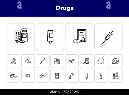 Ensemble d'icônes de médicaments Illustration de Vecteur