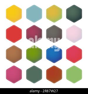 Jeu d'étiquettes hexagonales à coutures colorées Illustration de Vecteur