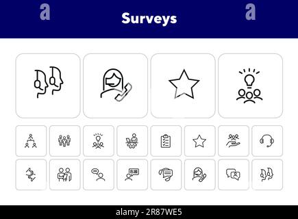 Ensemble d'icônes de ligne d'enquêtes Illustration de Vecteur