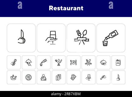 Ensemble d'icônes de la ligne de restaurant Illustration de Vecteur