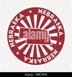 Timbre du Nebraska. Voyager tampon en caoutchouc rouge avec la carte de l'état américain, illustration vectorielle. Illustration de Vecteur