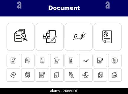 Jeu d'icônes de ligne de document Illustration de Vecteur