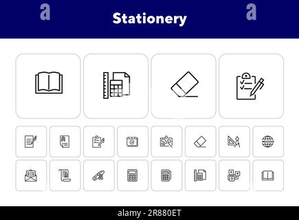 Jeu d'icônes de ligne fixe. Carte, règle Illustration de Vecteur