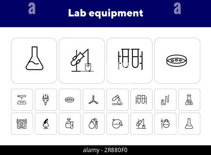 Jeu d'icônes de ligne d'équipement de laboratoire Illustration de Vecteur