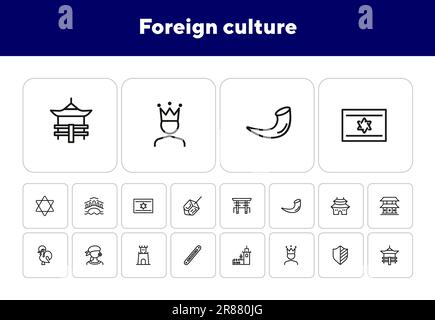 Jeu d'icônes de ligne de culture étrangère Illustration de Vecteur