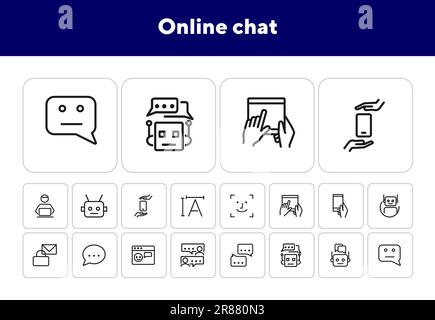 Jeu d'icônes de ligne de discussion en ligne Illustration de Vecteur