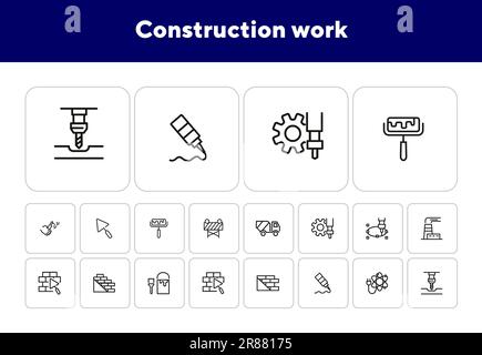 Ensemble d'icônes de ligne de travail de construction. Brique de construction Illustration de Vecteur