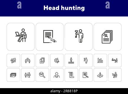 Jeu d'icônes de la ligne de chasse de la tête Illustration de Vecteur