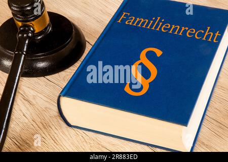 Image symbole: Livre de référence sur le droit de la famille (Familienrecht en allemand) à côté du gavage d'un juge Banque D'Images