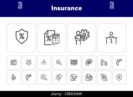 Icône de ligne d'assurance définie Illustration de Vecteur