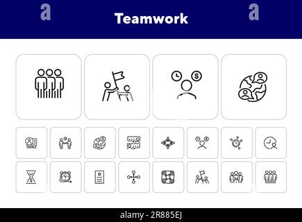 Jeu d'icônes de ligne de travail d'équipe Illustration de Vecteur