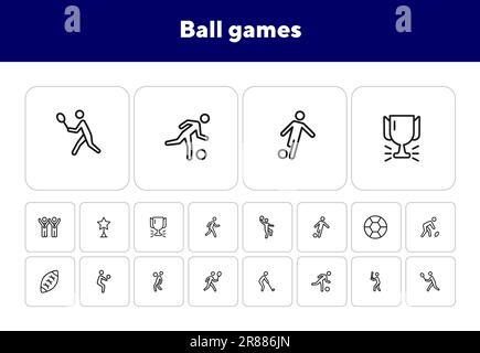 Jeu d'icônes de ligne de jeux de ballon Illustration de Vecteur