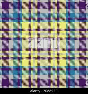 Vérifiez la texture du tissu de fond à carreaux vectoriels avec un motif textile sans couture tartan aux couleurs violet et argent. Illustration de Vecteur