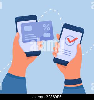 Mains du client de banque mobile envoyant de l'argent à partir de la carte de crédit Illustration de Vecteur