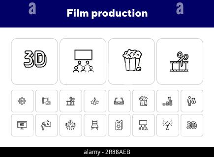 Jeu d'icônes de chaîne de production de film Illustration de Vecteur