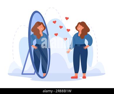 Une femme souriante qui admire une belle réflexion dans le miroir Illustration de Vecteur