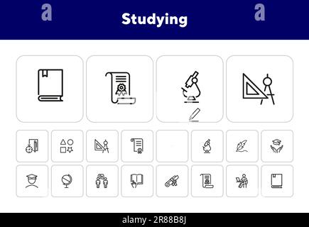 Jeu d'icônes de ligne d'étude Illustration de Vecteur
