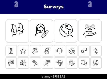 Ensemble d'icônes de ligne d'enquêtes Illustration de Vecteur