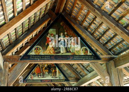 Pont du Spreuer sur la rivière Reuss, pont du Spreuer, pont du Spreuer, pont couvert en bois, pont en bois, Vue détaillée du plafond, Lucerne Banque D'Images