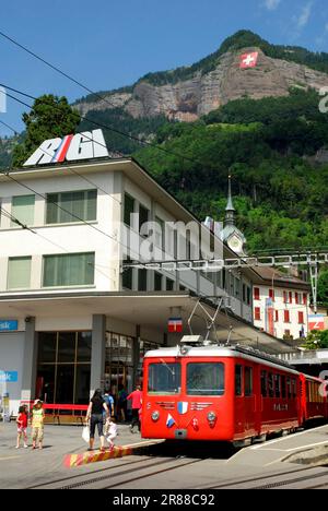 Gare de rack, train de Rigi, Vitznau, Lucerne, Suisse Banque D'Images