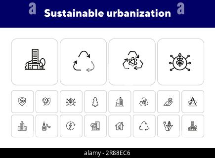 Ensemble d'icônes sur l'urbanisation durable Illustration de Vecteur