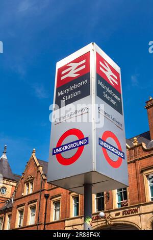 Panneau extérieur de Marylebone Station, Londres, Angleterre, Royaume-Uni Banque D'Images