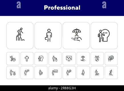 Jeu d'icônes de gamme professionnelle. Banquier, comptable, investisseur Illustration de Vecteur