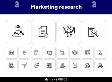 Jeu d'icônes de ligne de recherche marketing Illustration de Vecteur