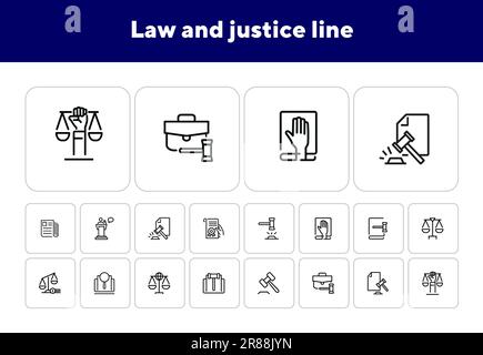 Icônes de la ligne de loi et de justice Illustration de Vecteur