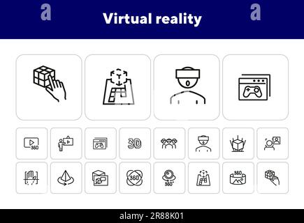 Ensemble d'icônes de la ligne de réalité virtuelle Illustration de Vecteur