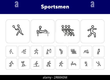 Jeu d'icônes de la ligne des sportifs Illustration de Vecteur