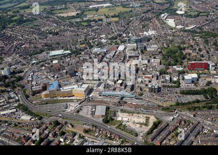 Vue aérienne du centre-ville de Barnsley, dans le Yorkshire du Sud Banque D'Images