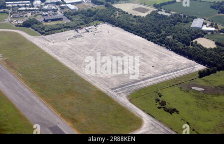 Vue aérienne de l'hippodrome d'Elvington Airfield, près de York, Royaume-Uni Banque D'Images
