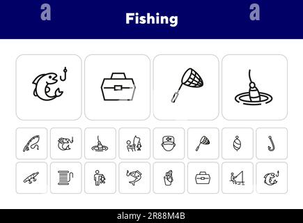 Ensemble d'icônes de ligne de pêche Illustration de Vecteur