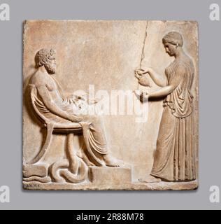 Ancienne stèle d'Asklepios et Hygieia Banque D'Images