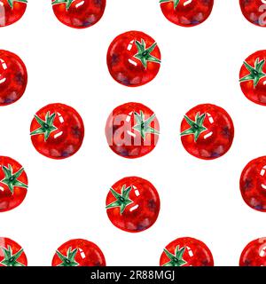 Ensemble d'aquarelles pour légumes. Motif sans couture. Produits frais biologiques. Ensemble de différentes sortes de tomates : vert, orange et rouge. Peinture simple Banque D'Images