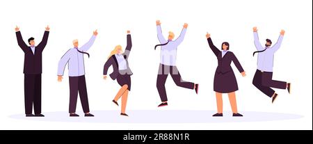 Équipe de travailleurs de bureau heureux sautant de joie ou de victoire Illustration de Vecteur