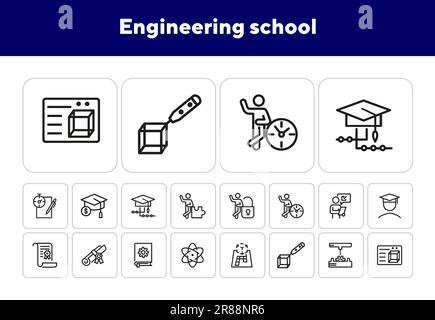 Ensemble d'icônes de la ligne d'école d'ingénierie Illustration de Vecteur