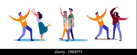 Ensemble de femme et d'homme dansant et en agitant les mains Illustration de Vecteur