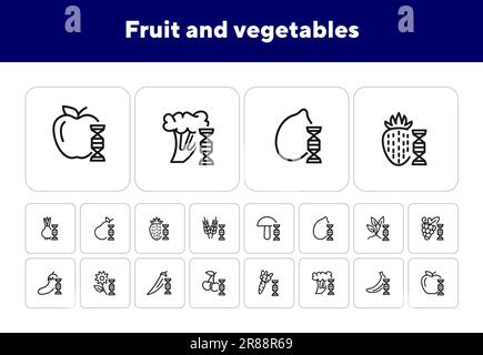 Ensemble d'icônes de la gamme de fruits et légumes Illustration de Vecteur